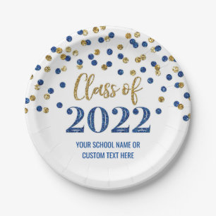 Prato De Papel Graduação de Confetti Dourada Azul 2022