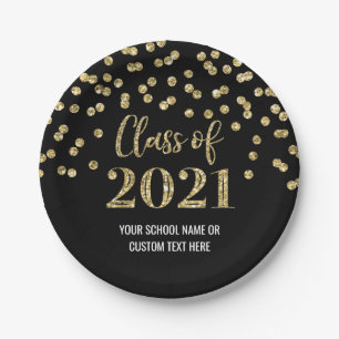 Prato De Papel Graduação de Confetti Dourada em Preto em 2021