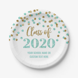 Prato De Papel Graduação de Confetti Dourada em Teal 2020