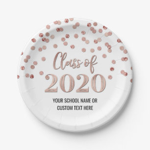 Prato De Papel Graduação de Confetti Dourada Rosa 2020