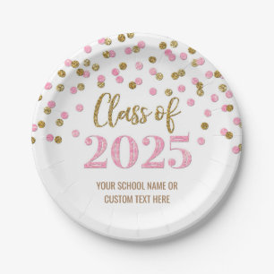 Prato De Papel Graduação de Confetti Dourada rosa 2025