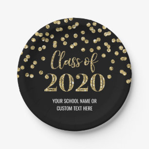Prato De Papel Graduação de Confetti Dourado a Preto 2020