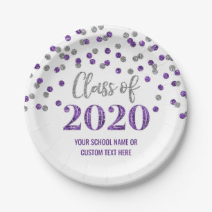 Prato De Papel Graduação de Confetti em Prata 2020