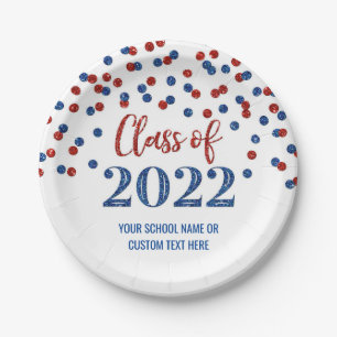 Prato De Papel Graduação de Confetti Vermelho Azul 2022