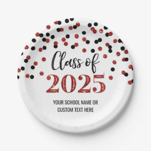 Prato De Papel Graduação de Confetti Vermelho Negro 2025