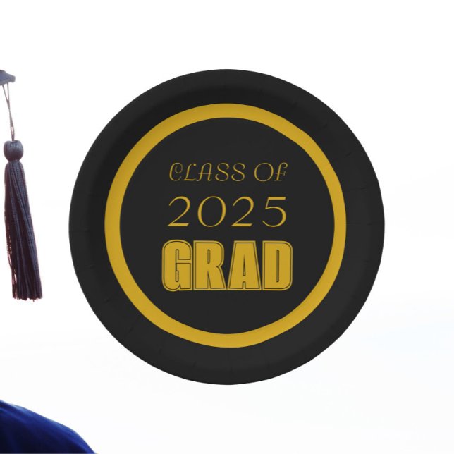 Prato De Papel Graduação de Cores Escolares Pretas e Douradas (In Situ Graduation)