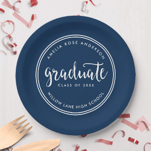 Prato De Papel Graduação de Formandos de Script Azul e Listras
