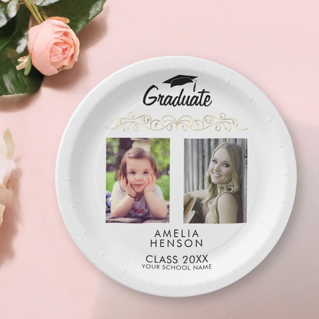 Prato De Papel Graduação de Foto do Ornament Dourado Moderno Eleg (Criador carregado)