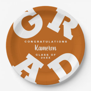 Prato De Papel Graduação de Texto em Laranja e Branco Queimado