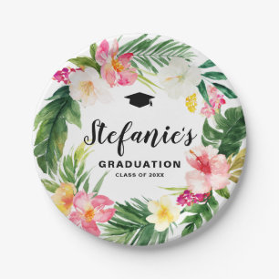Prato De Papel Graduação de Wreath Tropical de Watercolor Luau