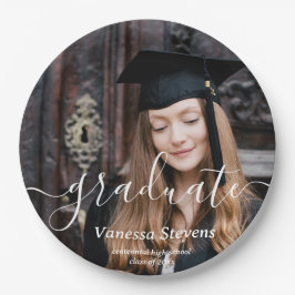 Prato De Papel Graduação Personalizada de Fotos de Script Elegant