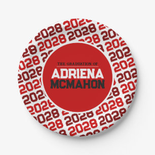 Prato De Papel Graduação Personalizada Vermelha e Branca