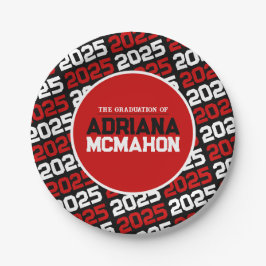 Prato De Papel Graduação Personalizada Vermelha e Preta