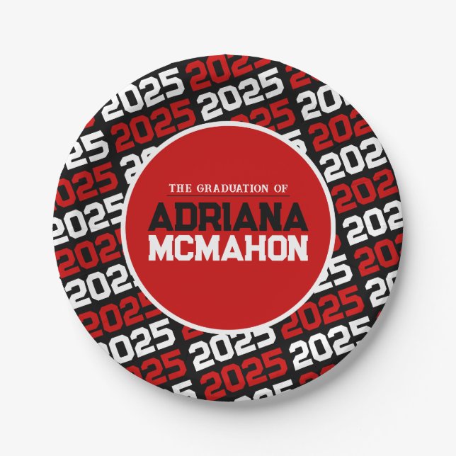 Prato De Papel Graduação Personalizada Vermelha e Preta (Frente)