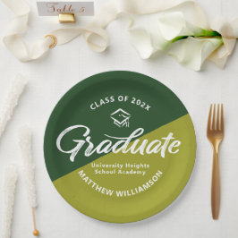Prato De Papel Graduação Verde Negrito Ícone de Boné com Letra Ar