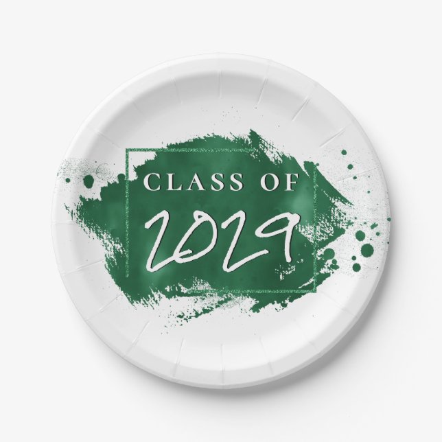 Prato De Papel Graduação Verde | Paint Splatter Chic Formando Par (Frente)