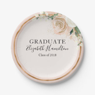 Prato De Papel Graduado Rosa e Dourado Rosa Moderno Floral Chic