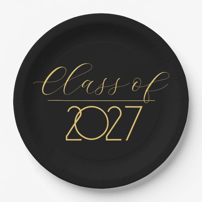 Prato De Papel Graduation 2027 Gold On Black (Frente)