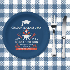Prato De Papel Graduation BBQ Backyard Navy Blue