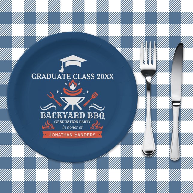 Prato De Papel Graduation BBQ Backyard Navy Blue (Criador carregado)