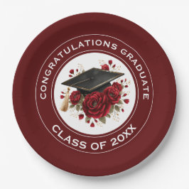 Prato De Papel Graduation Cap & Red Roses Class of 20XX