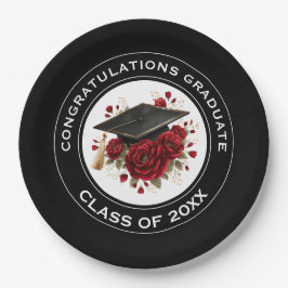 Prato De Papel Graduation Cap & Red Roses Class of 20XX