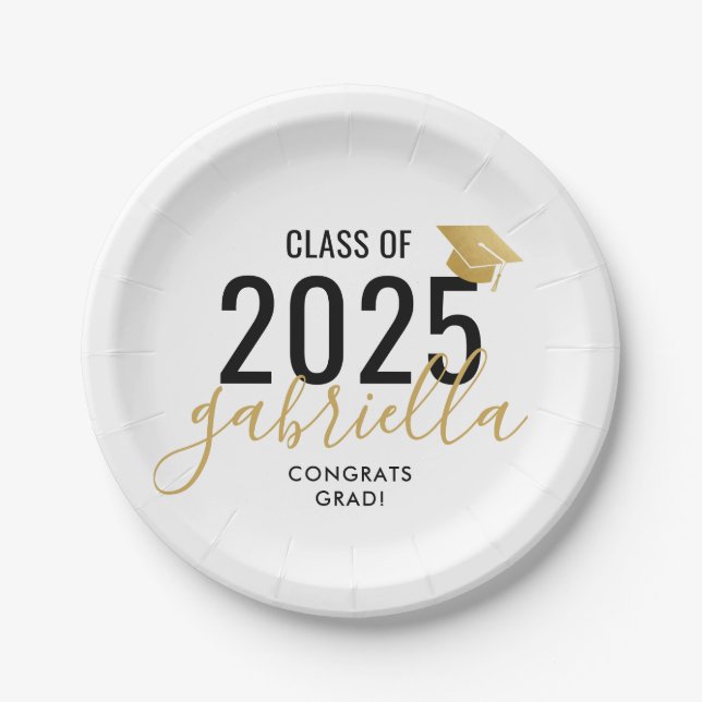 Prato De Papel Graduation Class of 2023 Modern Gold and Black  (Frente)