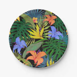 Prato De Papel Gráfico da Flor Tropical Hawaii Aloha