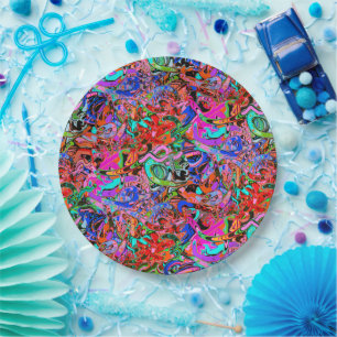 Prato De Papel Grafite em azul, verde e vermelho