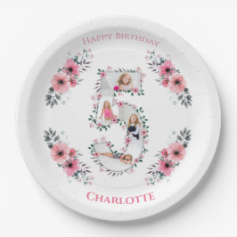 Prato De Papel Grande 5 Birthday Rapariga Fotografia Collage Flor