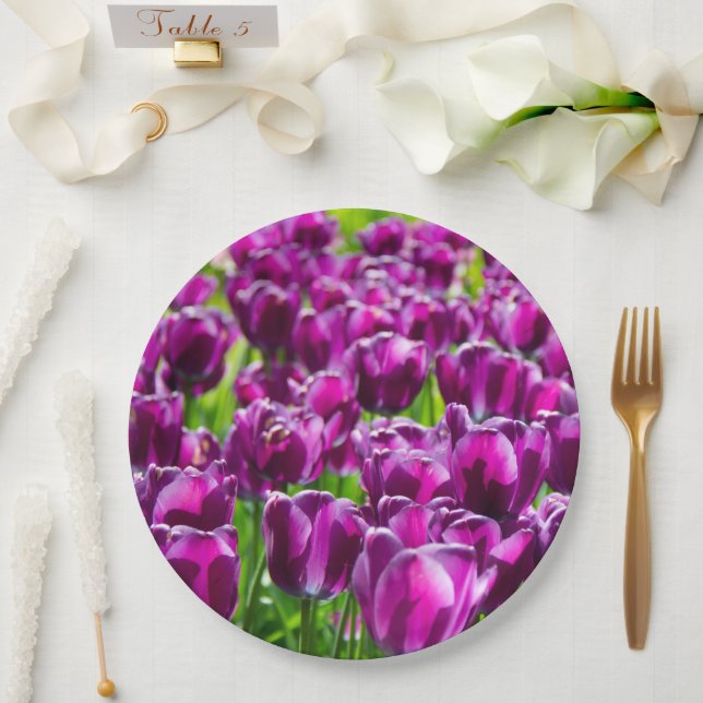Prato De Papel Grande campo de tulipas roxas (Casamento)