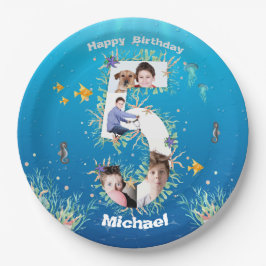 Prato De Papel Grande Colagem De Foto De Aniversário De 5, Sob O