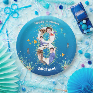 Prato De Papel Grande Colagem De Fotos De Aniversário Do 8º Anive