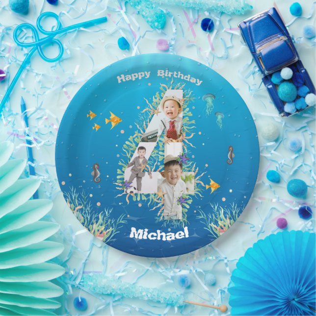 Prato De Papel Grande Colagem De Fotos De Quarto Aniversário Sob  (Festa)