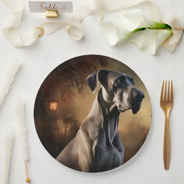 Prato De Papel Grande Dane Halloween Assustado (Casamento)