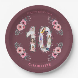 Prato De Papel Grande Flor Rosa Cor-de-Rosa do 10º aniversário