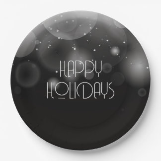Prato De Papel Grandes Bolhas Bokeh Preto Feliz Natal