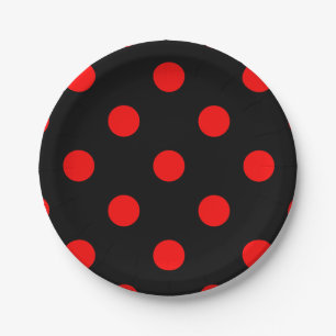 Prato De Papel Grandes bolinhas - vermelho no preto
