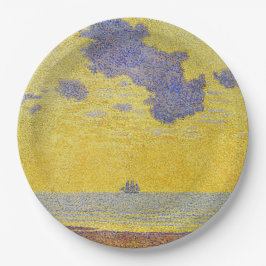 Prato De Papel Grandes Nuvens (Céu Amarelo) (Paisagem Elegante)