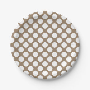 Prato De Papel Grandes pontos retros - o branco e o taupe tan