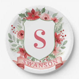 Prato De Papel Grandmillennial Holiday Crest | Christmas Monogram