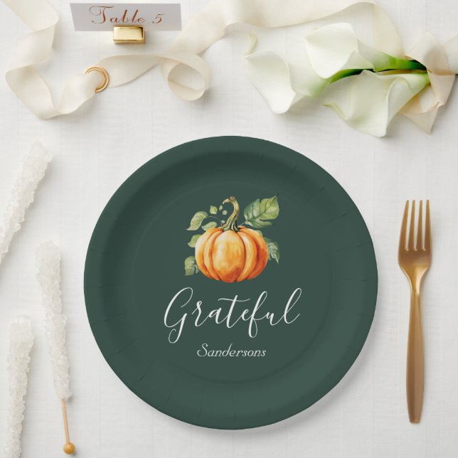 Prato De Papel Grata Pumpkin de Ação de Graças Personalizado (Casamento)