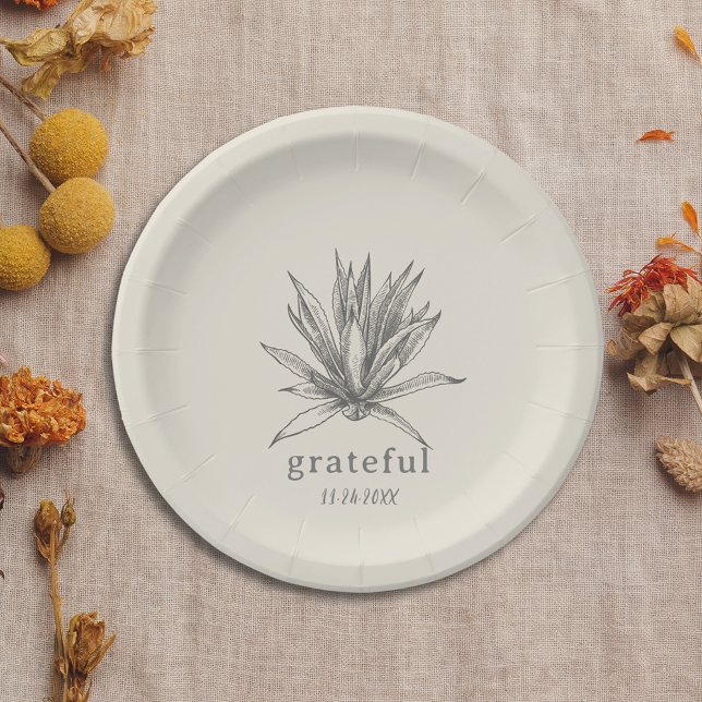 Prato De Papel Grateful Rustic Fall - Ação de Graças Bem-sucedida (Grateful Rustic Succulent Thanksgiving Paper Plate)