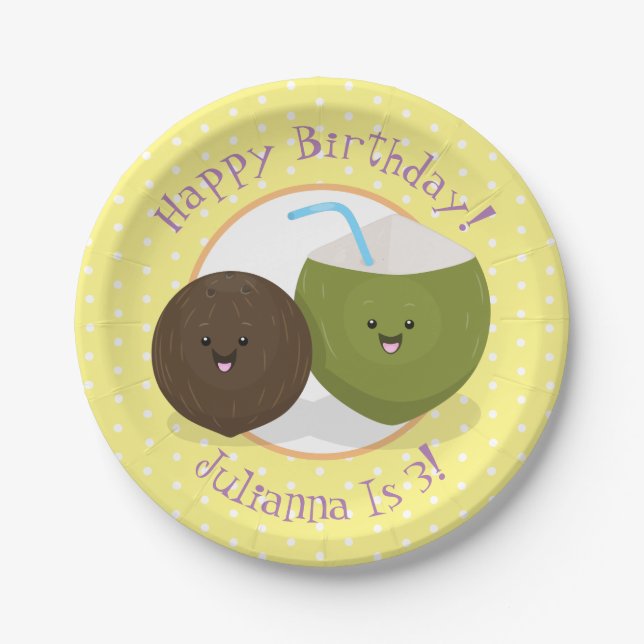 Prato De Papel Grátis feliz desenho animado de coconuts kawaii (Frente)