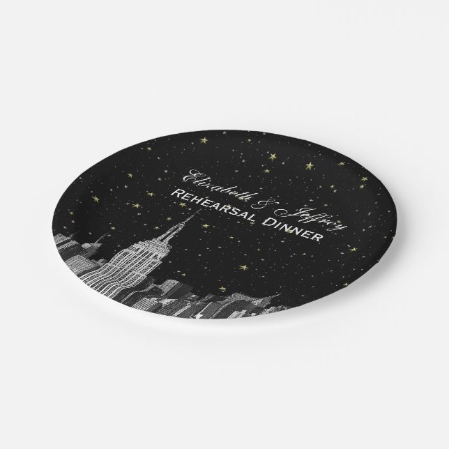 Prato De Papel Gravura da Silhueta de Nova York com Estrela DIY B (Inclinado)