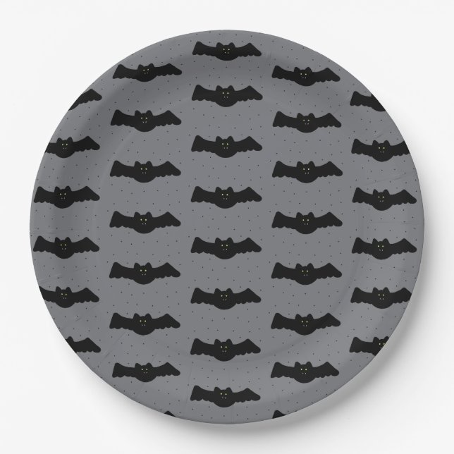 Prato De Papel Gray and Black Halloween Bats (Frente)