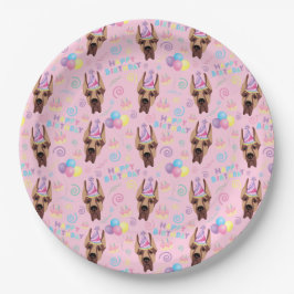Prato De Papel Great Dane Birthday Party Paper Plates Pink