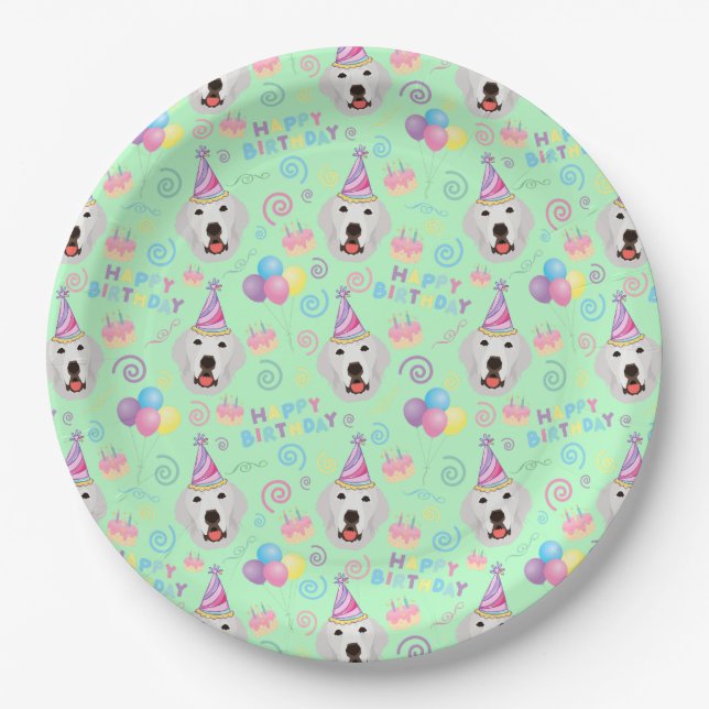 Prato De Papel Great Pyrenees Birthday Party Paper Plates Green (Frente)
