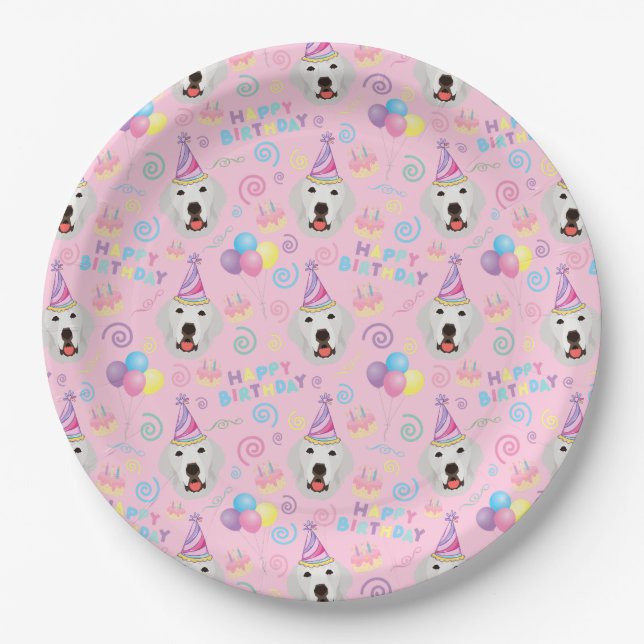 Prato De Papel Great Pyrenees Birthday Party Paper Plates Pink (Frente)