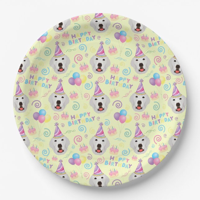 Prato De Papel Great Pyrenees Birthday Party Paper Plates Yellow (Frente)